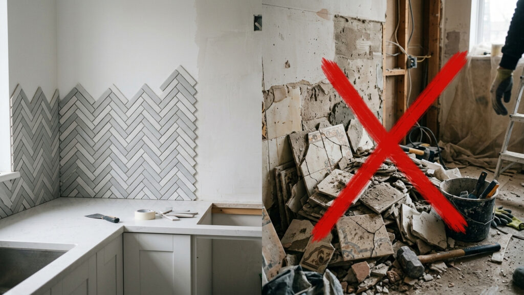 Sem quebrar cerâmicas antigas, nem fazer sujeira: a melhor forma de renovar a cozinha usando placas autoadesivas de gel com efeito tijolinho