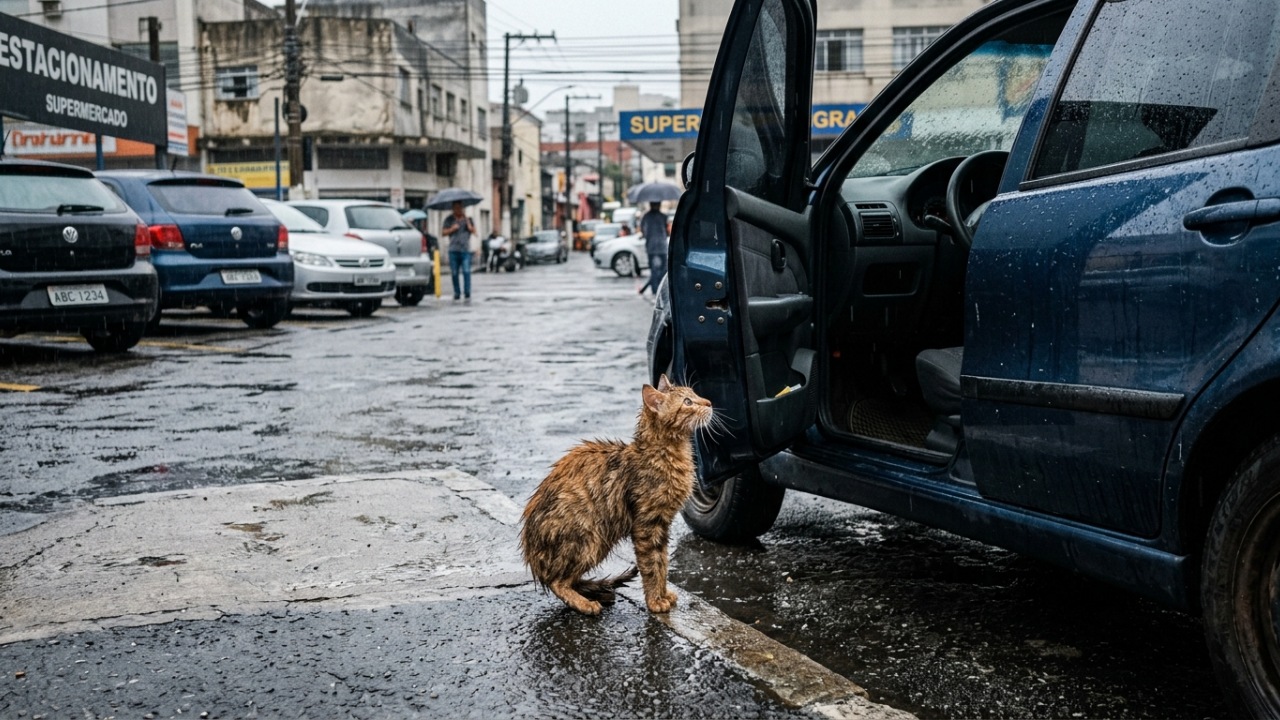 Mulher encontra uma gatinha tremendo de frio no estacionamento, abre a porta do carro e o que acontece em seguida muda a vida das duas