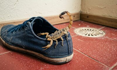 Escorpiões invadem sapatos, ralos e frestas de parede em busca de água e abrigo; entulho no quintal e tubulações sem sifão facilitam a entrada nas casas