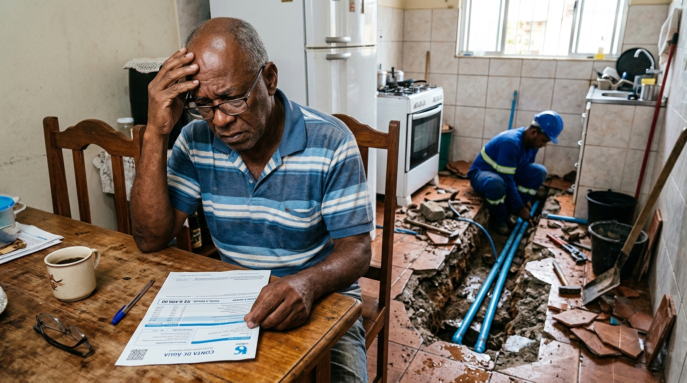 Aposentado é cobrado por uma conta de água de R$ 6.400 por vazamento embaixo do piso e companhia aceita revisar a fatura com base na média de consumo