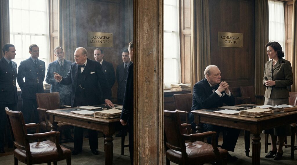 A reflexão de Churchill: "É preciso coragem para se levantar e falar; também é preciso coragem para se sentar e ouvir."