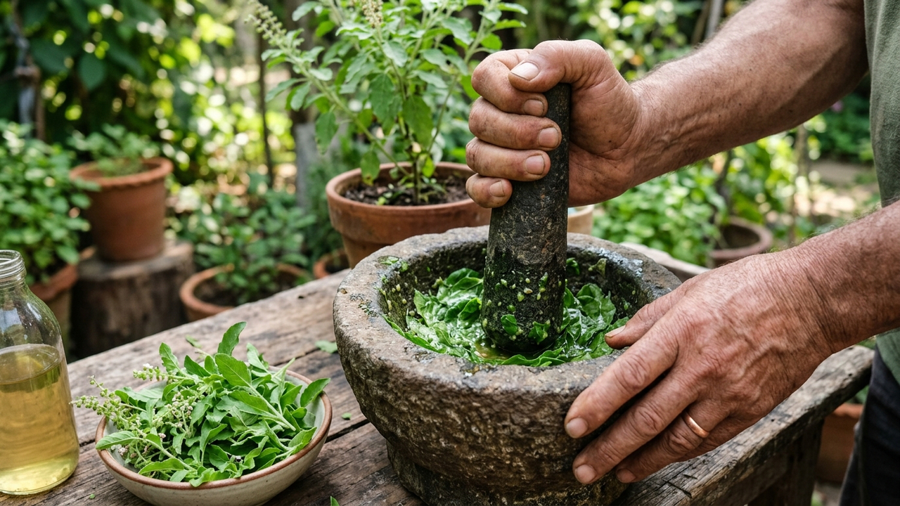Extrato de manjericão-sagrado no cultivo: como as substâncias eugenol e camfeno fortalecem a resistência das plantas contra insetos