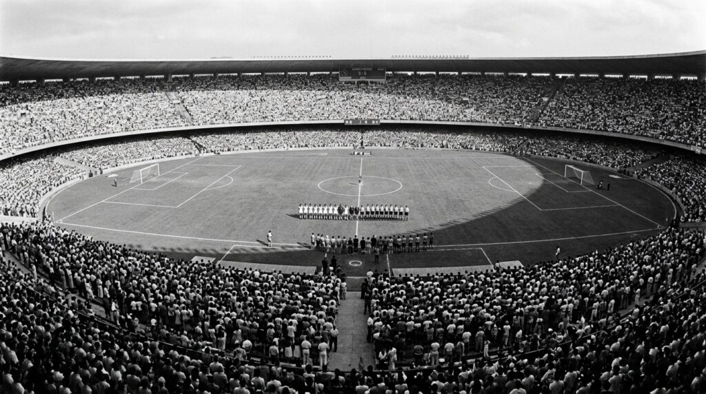 Inaugurado em 1950, após dois anos de construção para a Copa do Mundo, o Maracanã foi projetado para ser o maior estádio do mundo e recebeu o maior público já registrado em uma final de Mundial, com cerca de 200 mil torcedores.
