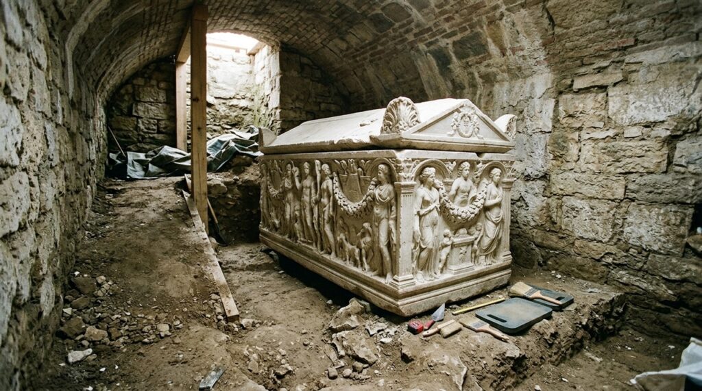 Sarcófago romano de 3 toneladas é encontrado intacto após permanecer selado por mais de 1.500 anos sob uma antiga vila