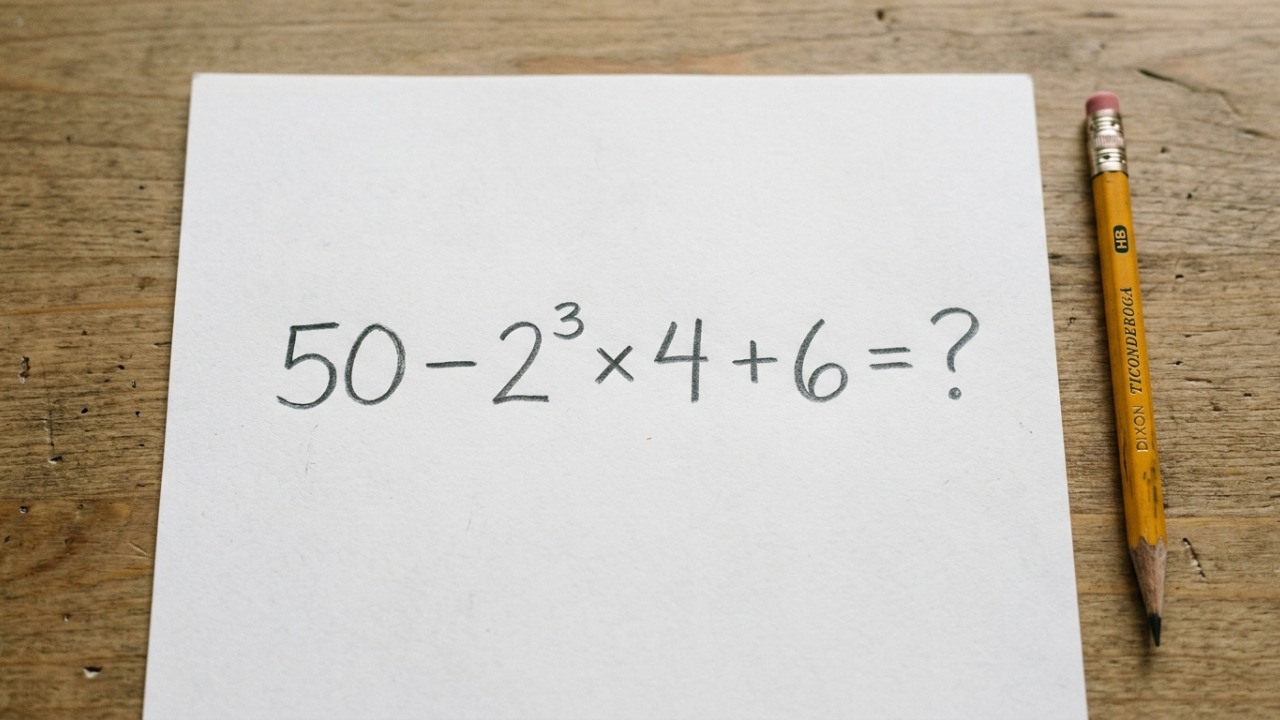 Resolva 50 − 2³ × 4 + 6 de cabeça e veja se você consegue escapar do erro mais comum desse desafio