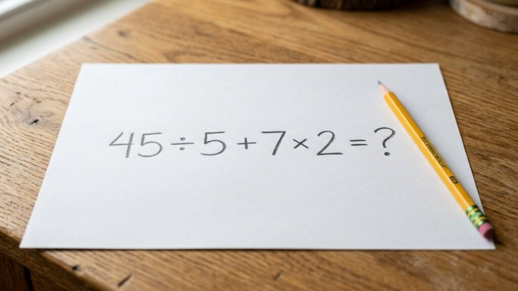 Teste sua atenção com o cálculo 45 ÷ 5 + 7 × 2 e veja se você consegue chegar ao resultado sem se confundir