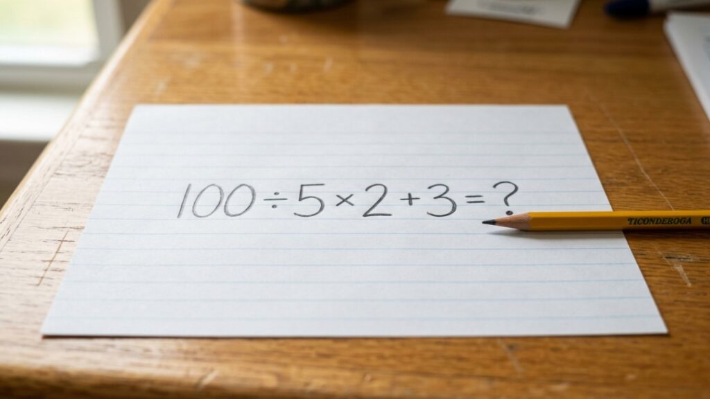 Resolva 100 ÷ 5 × 2 + 3 sem calculadora e prove se sua atenção é maior do que a pressa nessa conta