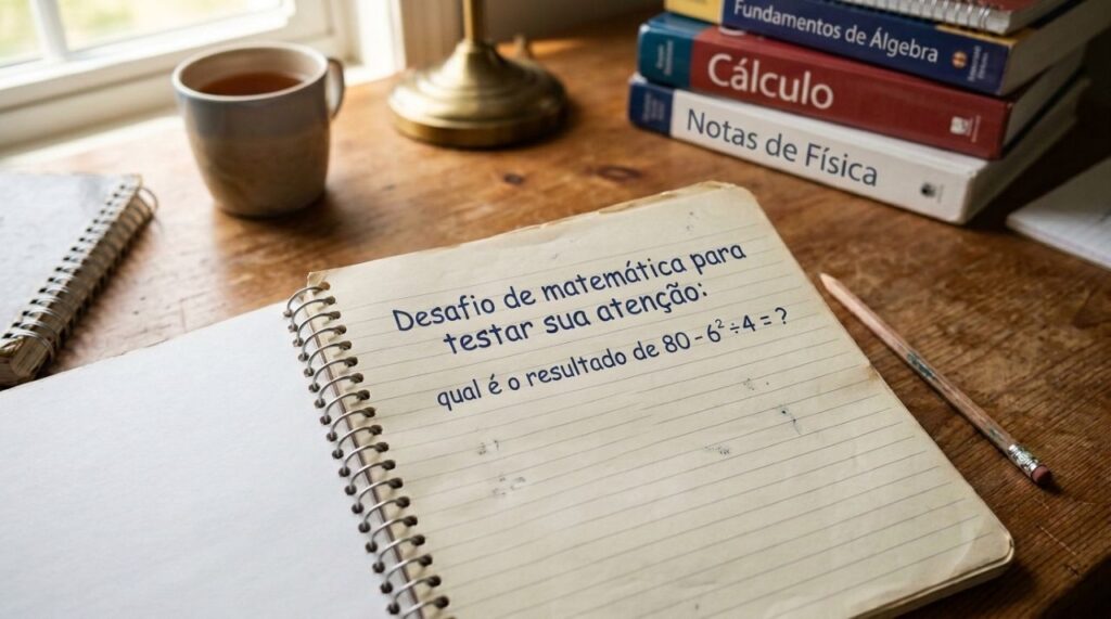 Desafio de matemática para testar sua atenção quanto dá 80 − 6² ÷ 4?