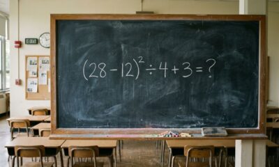 Esta expressão parece fácil, mas exige atenção: (28 − 12)² ÷ 4 + 3