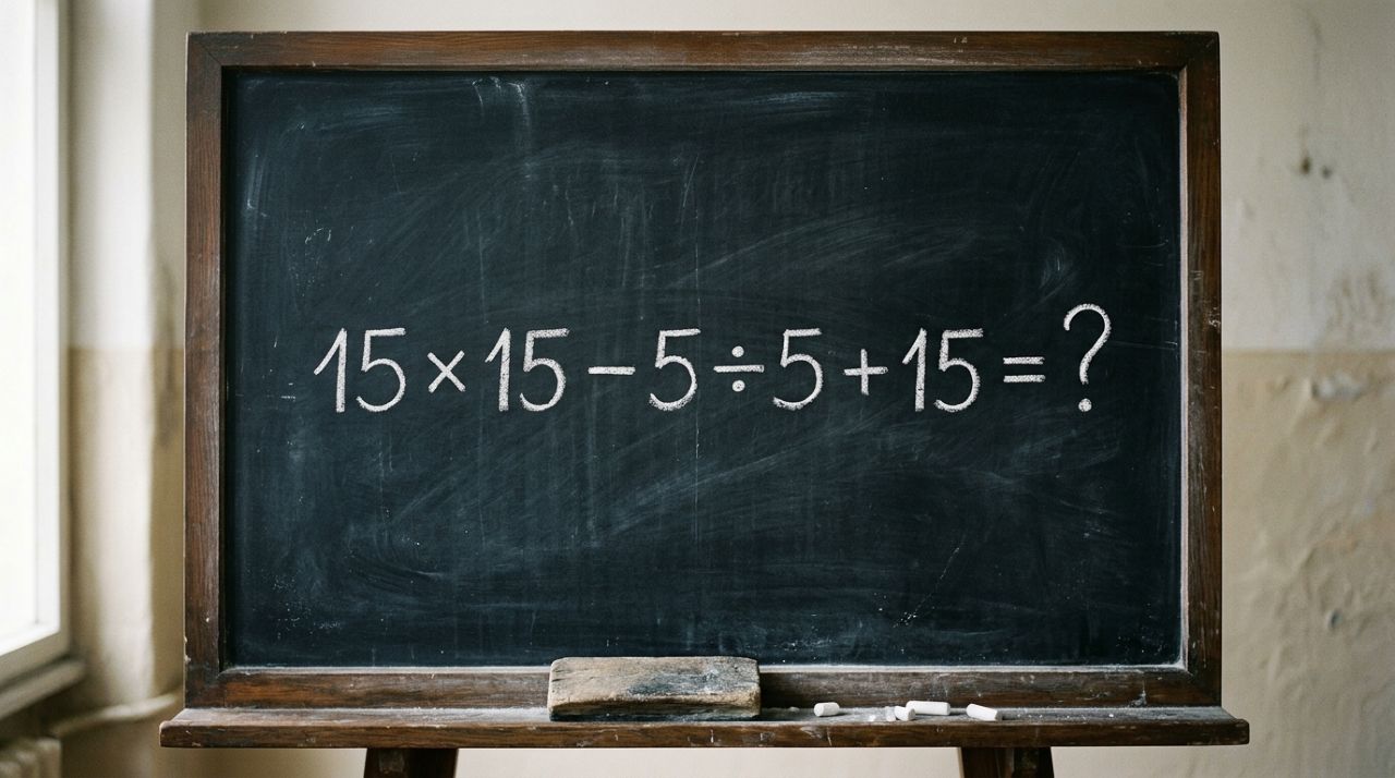 Resolva 15 × 15 − 5 ÷ 5 + 15 e prove que sua memória escolar continua afiada