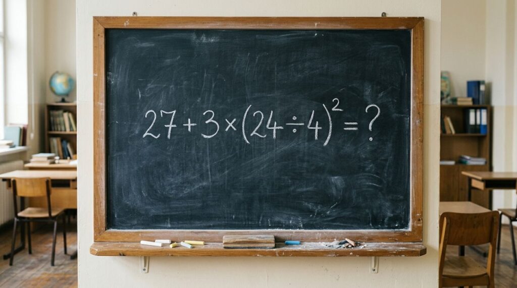 Você consegue acertar de primeira? Resolva 27 + 3 × (24 ÷ 4)² sem calculadora