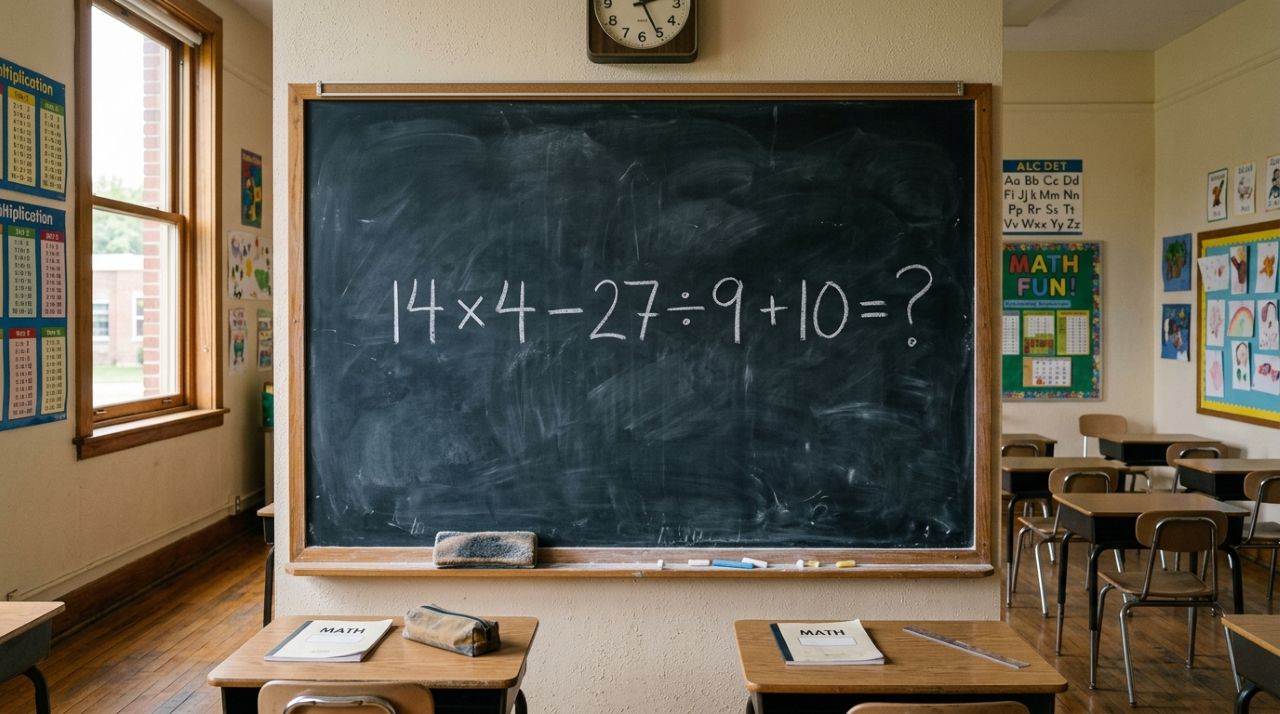 Resolva 14 × 4 − 27 ÷ 9 + 10 e prove que sua memória escolar continua afiada