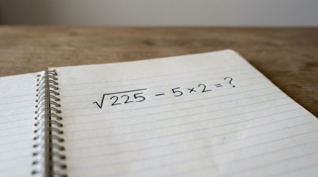 Parece impossível de cabeça, mas dá para resolver rápido: √225 − 5 × 2