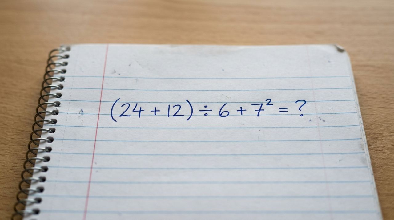 Você consegue descobrir o resultado em menos de 30 segundos? (24 + 12) ÷ 6 + 7²