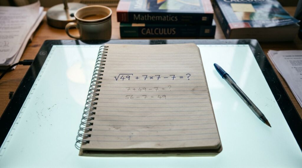 Se você resolver √49 + 7 × 7 − 7 sem calculadora, ainda lembra bem da matemática escolar