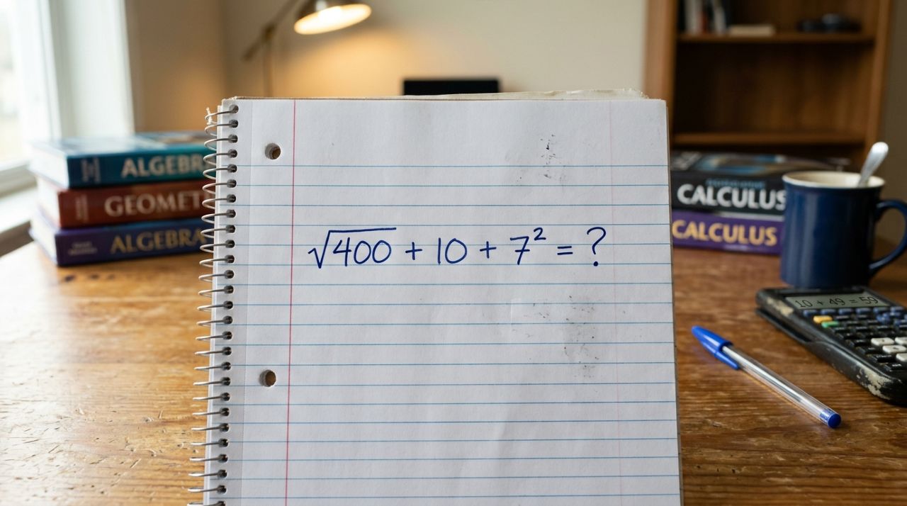 Você consegue resolver √400 ÷ 10 + 7² sem calculadora?