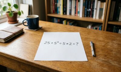 Desafio de matemática para testar sua atenção: quanto dá 25 + 5² ÷ 5 × 2?