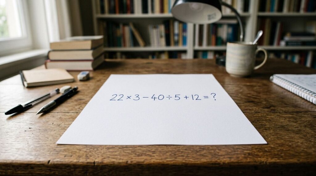 Apenas quem presta atenção aos sinais consegue resolver de primeira a expressão 22 × 3 − 40 ÷ 5 + 12