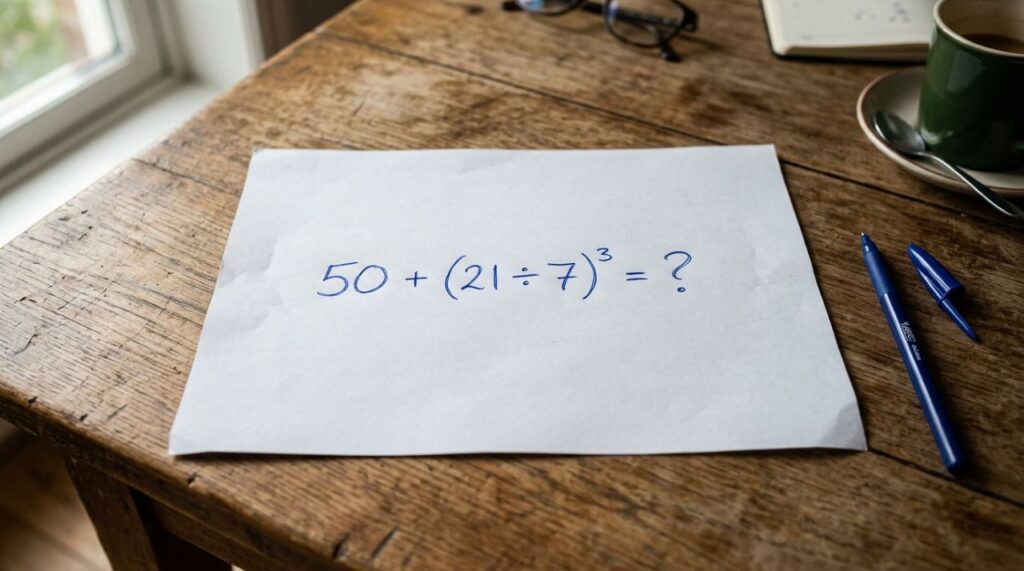 Só quem presta atenção aos detalhes consegue resolver este desafio matemático: 50 + (21 ÷ 7)³