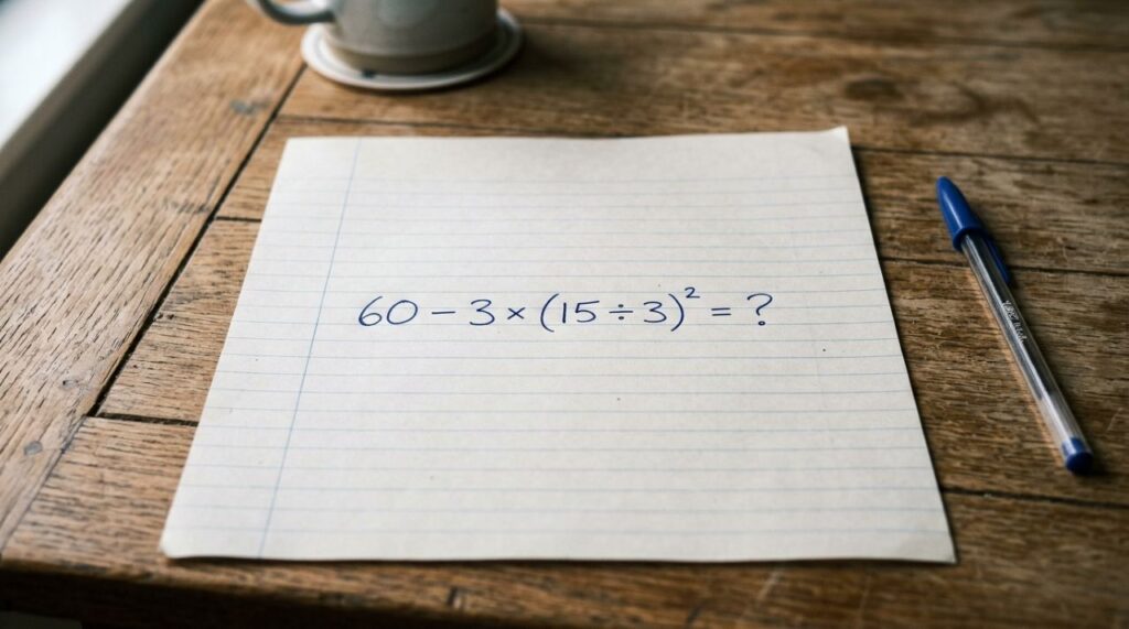 Se você resolver 60 − 3 × (15 ÷ 3)² de primeira, sua memória matemática está melhor que a de muita gente