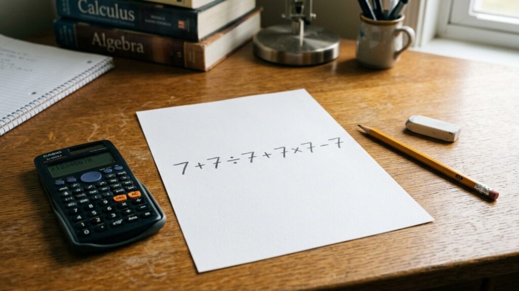 Se você acertar 7 + 7 ÷ 7 + 7 × 7 - 7 em menos de 30 segundos, seu raciocínio está acima da média