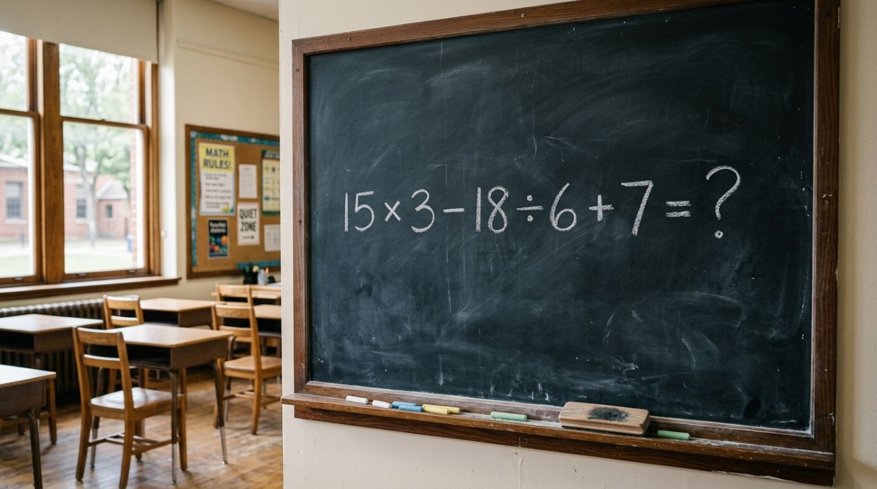 Resolva 15 × 3 − 18 ÷ 6 + 7 e prove que sua memória escolar continua afiada