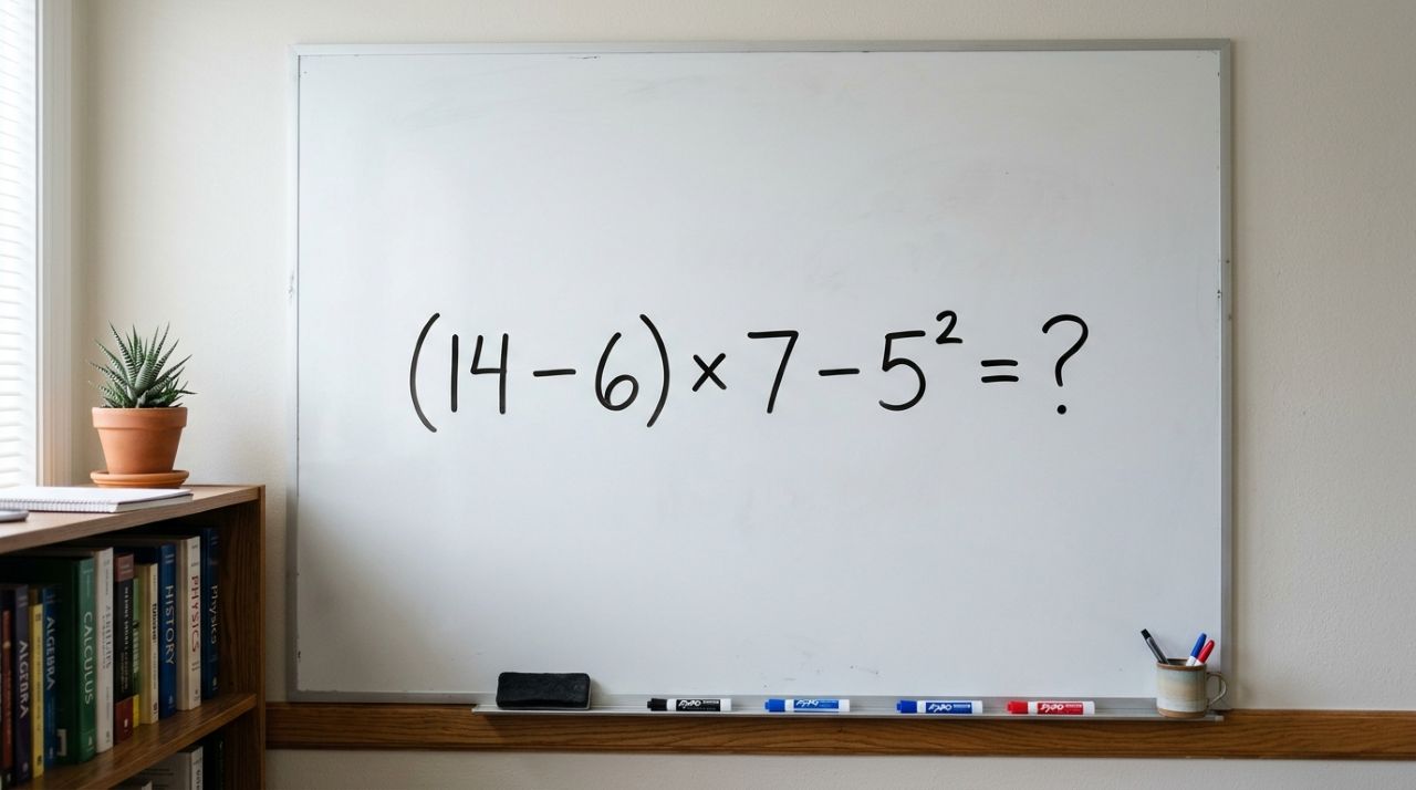 Você consegue resolver (14 − 6) × 7 − 5² sem cometer nenhum deslize?