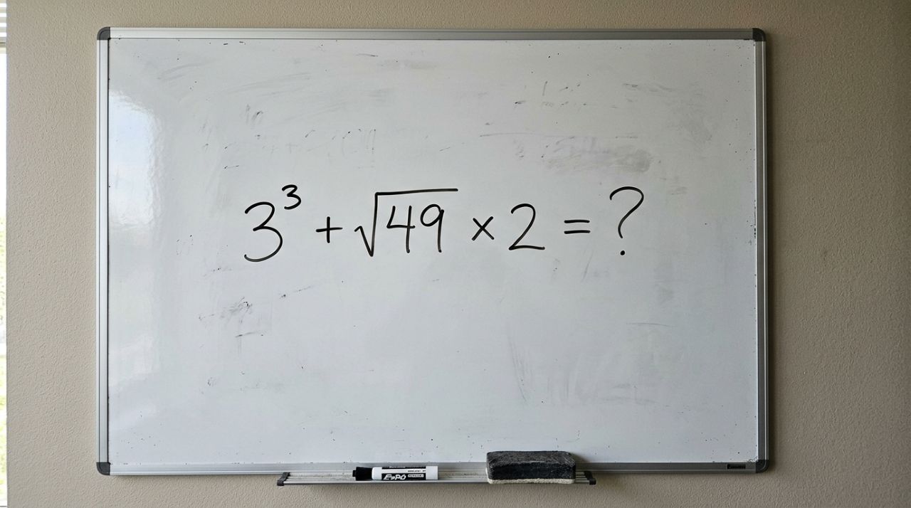 Essa conta de escola voltou a desafiar adultos e está gerando respostas diferentes: 3³ + √49 × 2