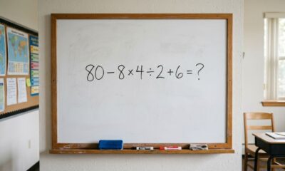 Você lembra da ordem das operações? Resolva 80 − 8 × 4 ÷ 2 + 6