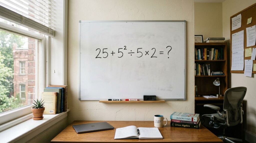 Desafio de matemática para testar sua atenção: quanto dá 25 + 5² ÷ 5 × 2?