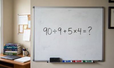 Esta conta está dando respostas diferentes, mas só uma está correta 90 ÷ 9 + 5 × 4