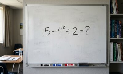 Você responderia 18, 24 ou outro valor quanto dá 15 + 4² ÷ 2?