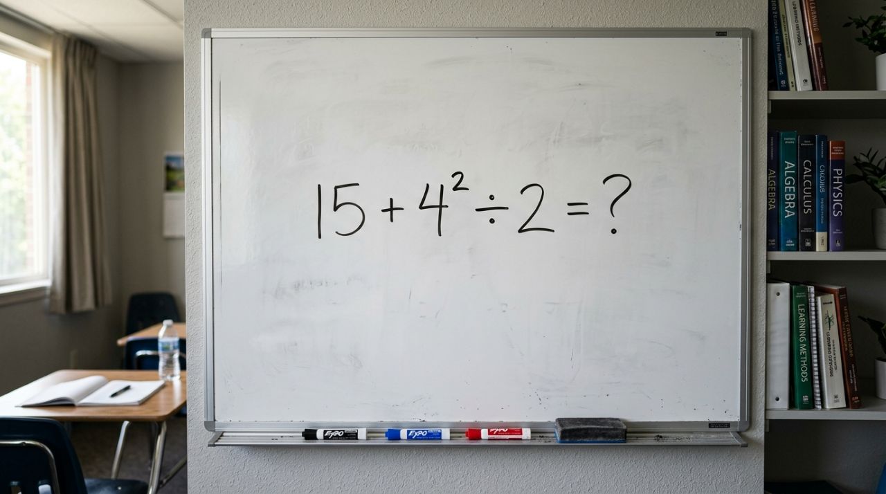 Você responderia 18, 24 ou outro valor quanto dá 15 + 4² ÷ 2?