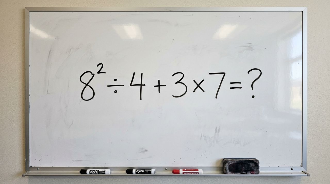 Antes de abrir a calculadora, tente descobrir qual número aparece no final: 8² ÷ 4 + 3 × 7