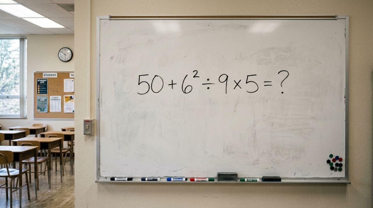 A conta 50 + 6² ÷ 9 × 5 parece fácil até você tentar resolvê-la sem calculadora