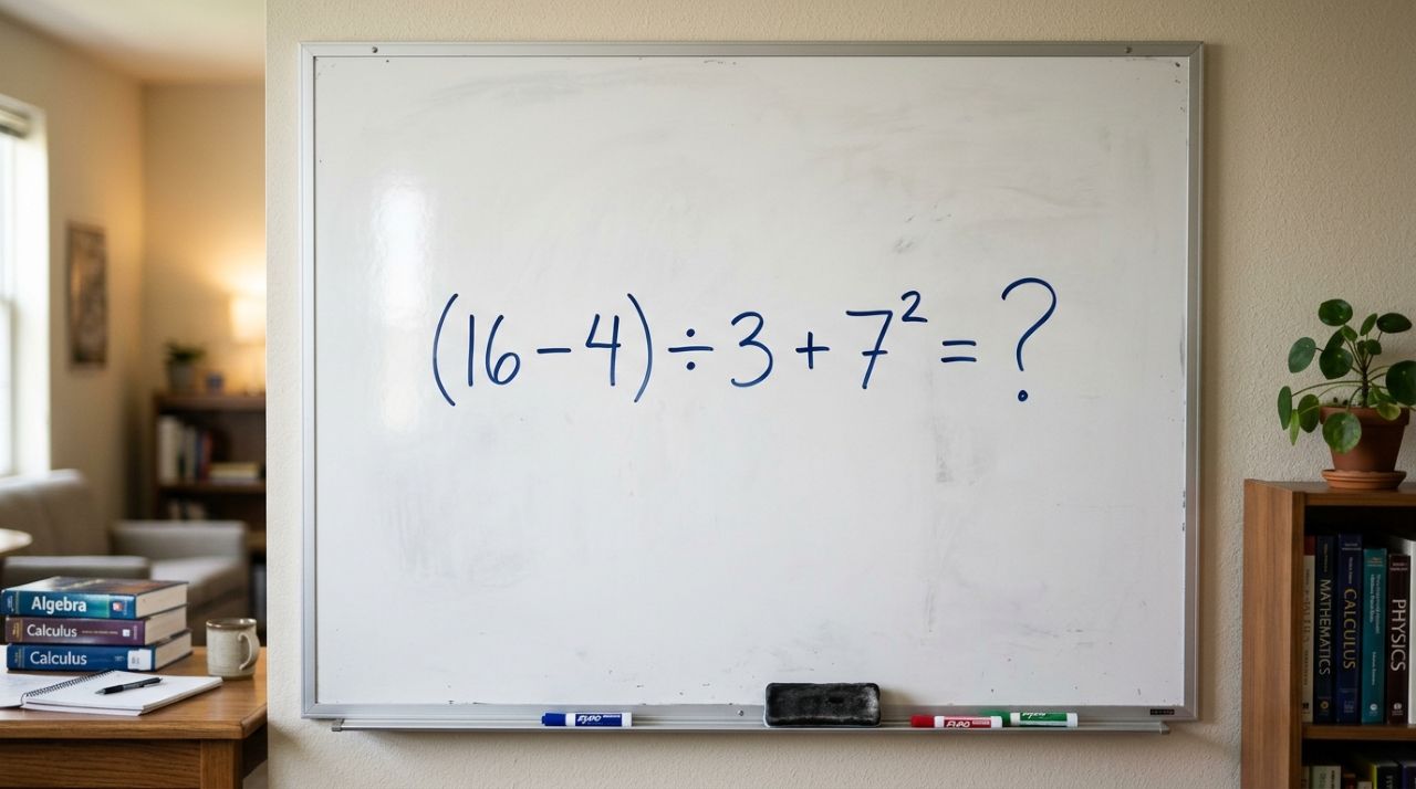 Parece conta de escola, mas muita gente trava na resposta: (16 − 4) ÷ 3 + 7²