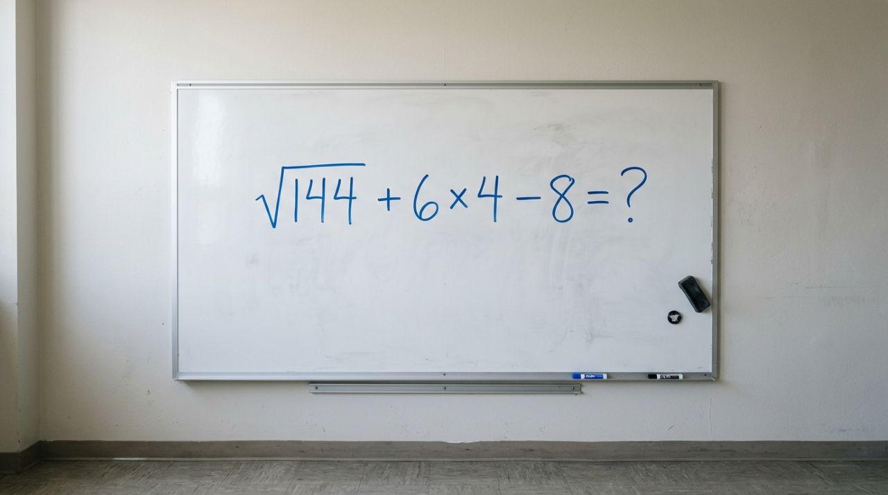Você tem 30 segundos para resolver sem calculadora: √144 + 6 × 4 − 8