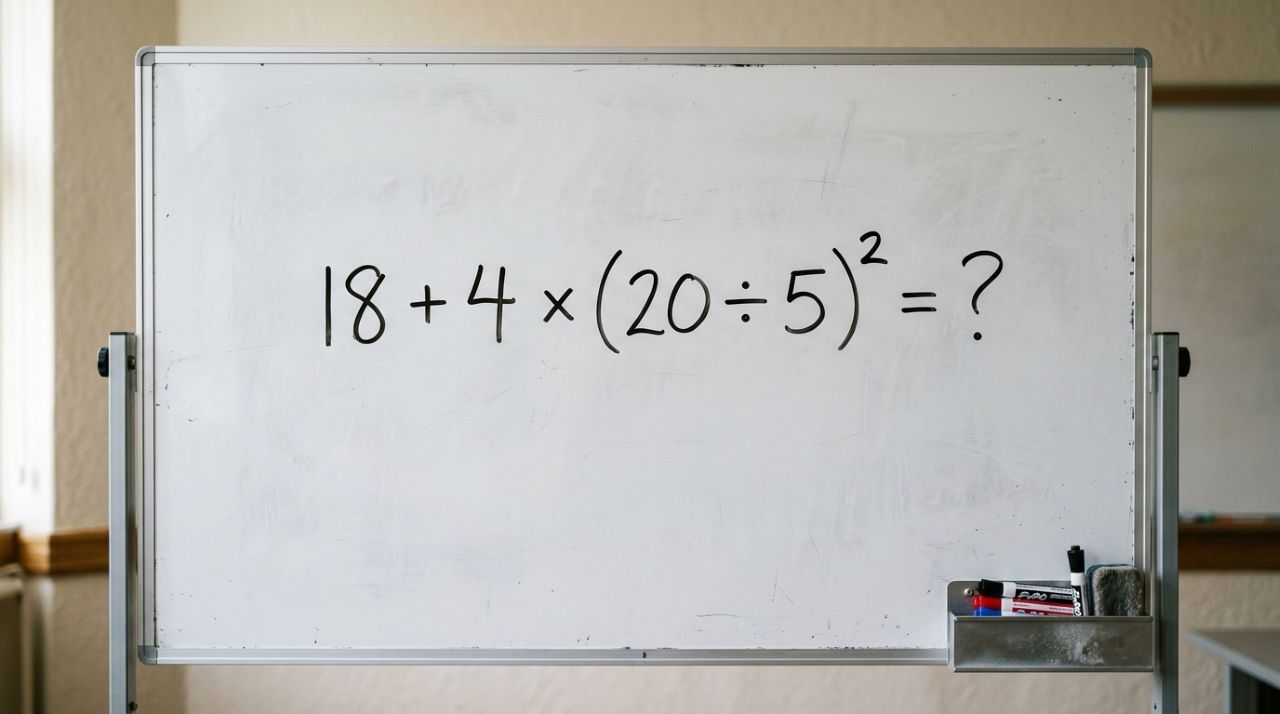 9 em cada 10 pessoas olham rapidamente e erram esta conta. Você consegue acertar? 18 + 4 × (20 ÷ 5)²