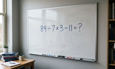 Qual número você encontrou? Resolva sem calculadora: 84 ÷ 7 × 3 − 11
