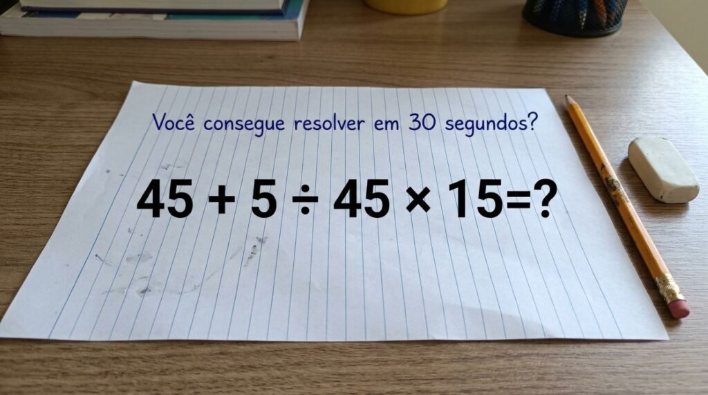 Você consegue resolver 45 + 5 ÷ 45 × 15 em menos de 30 segundos?
