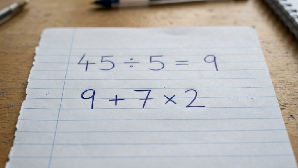Teste sua atenção com o cálculo 45 ÷ 5 + 7 × 2 e veja se você consegue chegar ao resultado sem se confundir