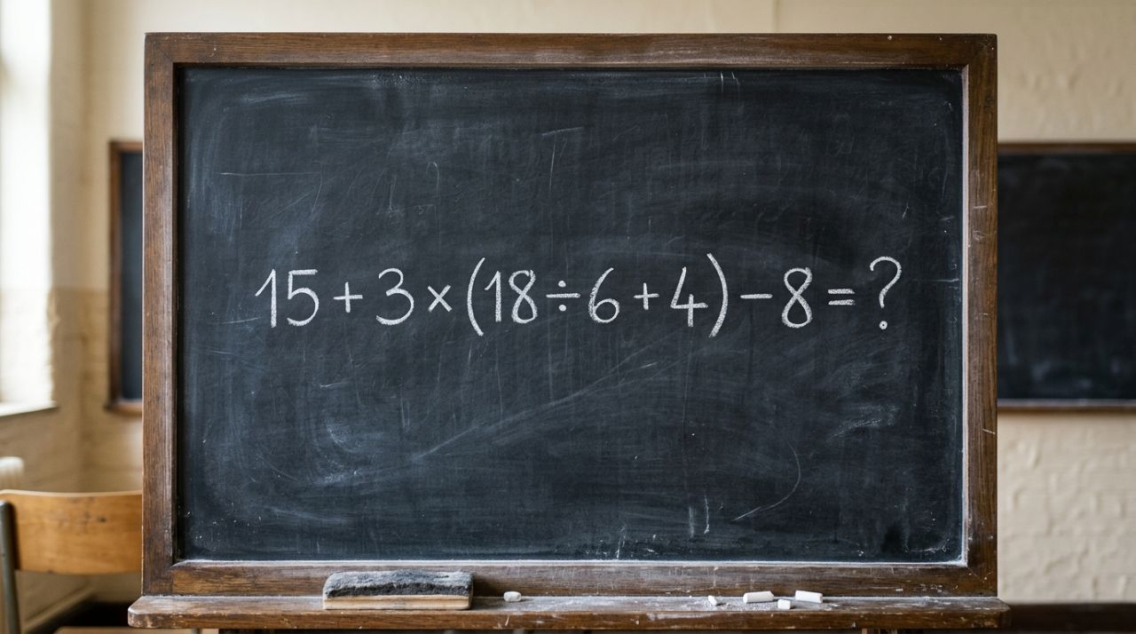 Você consegue resolver 15 + 3 × (18 ÷ 6 + 4) − 8 sem usar calculadora?
