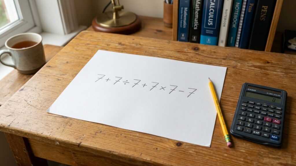Se você acertar 7 + 7 ÷ 7 + 7 × 7 - 7 em menos de 30 segundos, seu raciocínio está acima da média