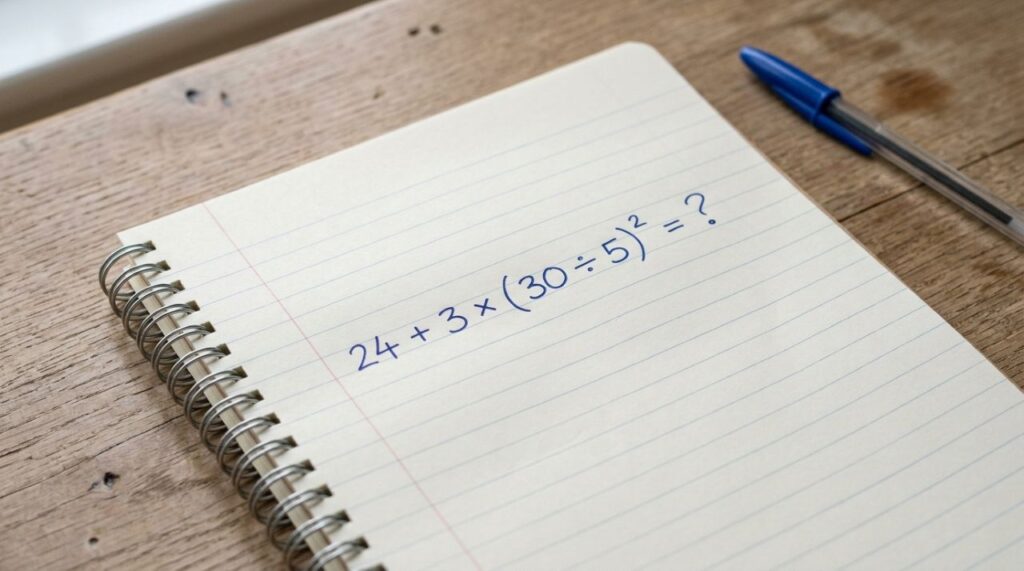 Você consegue acertar de primeira? Resolva 24 + 3 × (30 ÷ 5)² sem calculadora