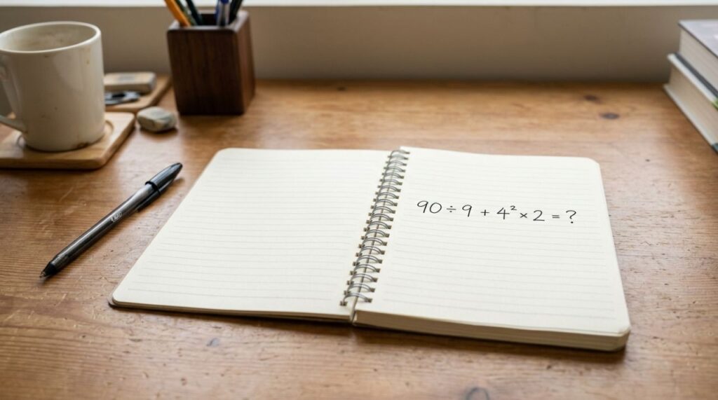 Você tem 30 segundos para resolver: 90 ÷ 9 + 4² × 2