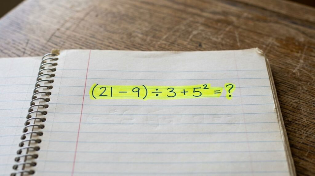 Desafio de matemática para testar sua atenção: (21 − 9) ÷ 3 + 5²