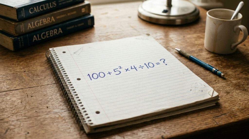 Este desafio testa se você ainda lembra da regra que aprendeu na escola: 100 + 5² × 4 ÷ 10