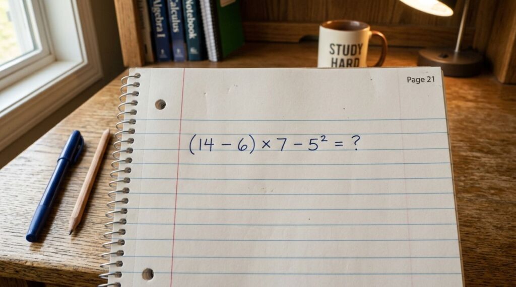 Você consegue resolver (14 − 6) × 7 − 5² sem cometer nenhum deslize?