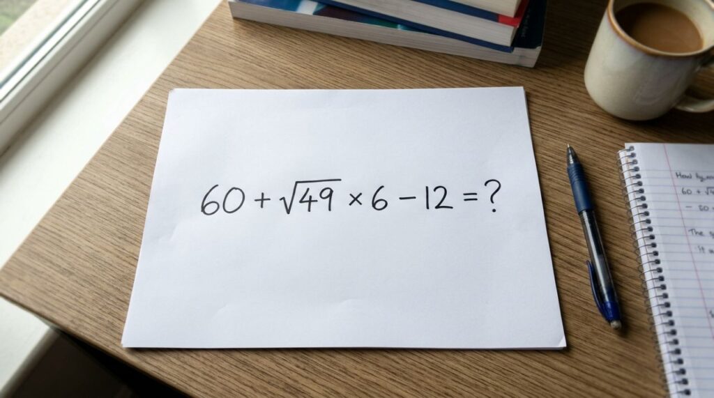 Apenas os mais atentos conseguem resolver este cálculo sem calculadora 60 + √49 × 6 − 12