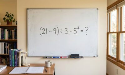 A conta parece simples, mas muita gente erra: (21 − 9) ÷ 3 − 5²